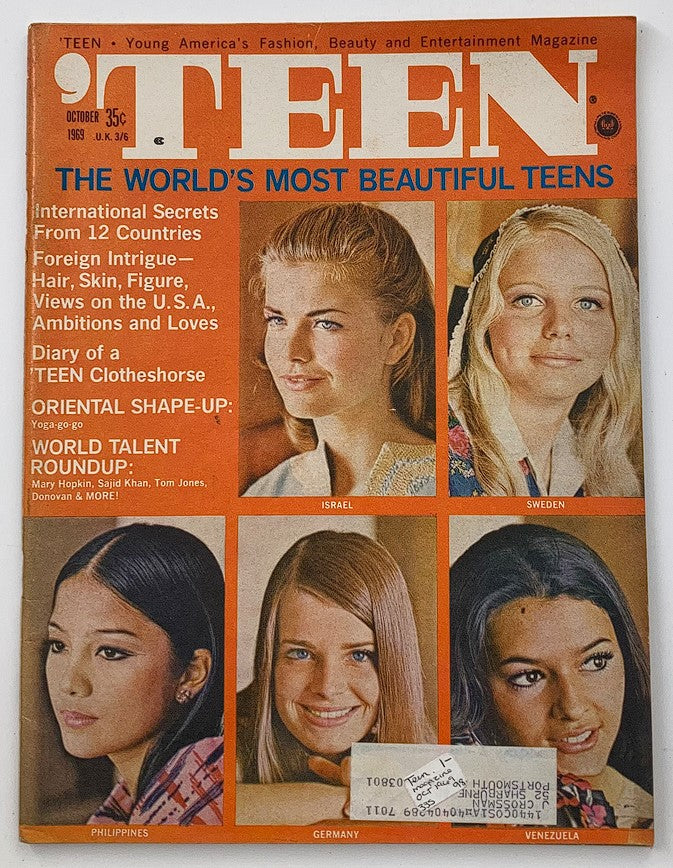 Cover of 'Teen Magazine,' October 1969, Vol. 13, No. 10, featuring 'The World's Most Beautiful Teens