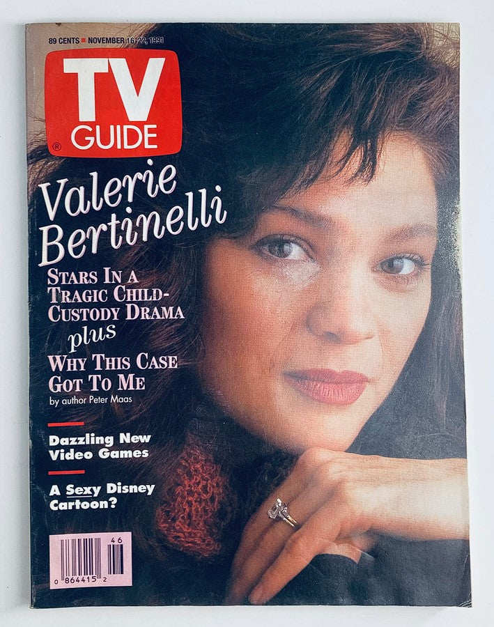 TV Guide Magazine November 16 1991 featuring Valerie Bertinelli on the cover, highlighting her role in a tragic child custody drama, along with features on new video games and a Disney cartoon.