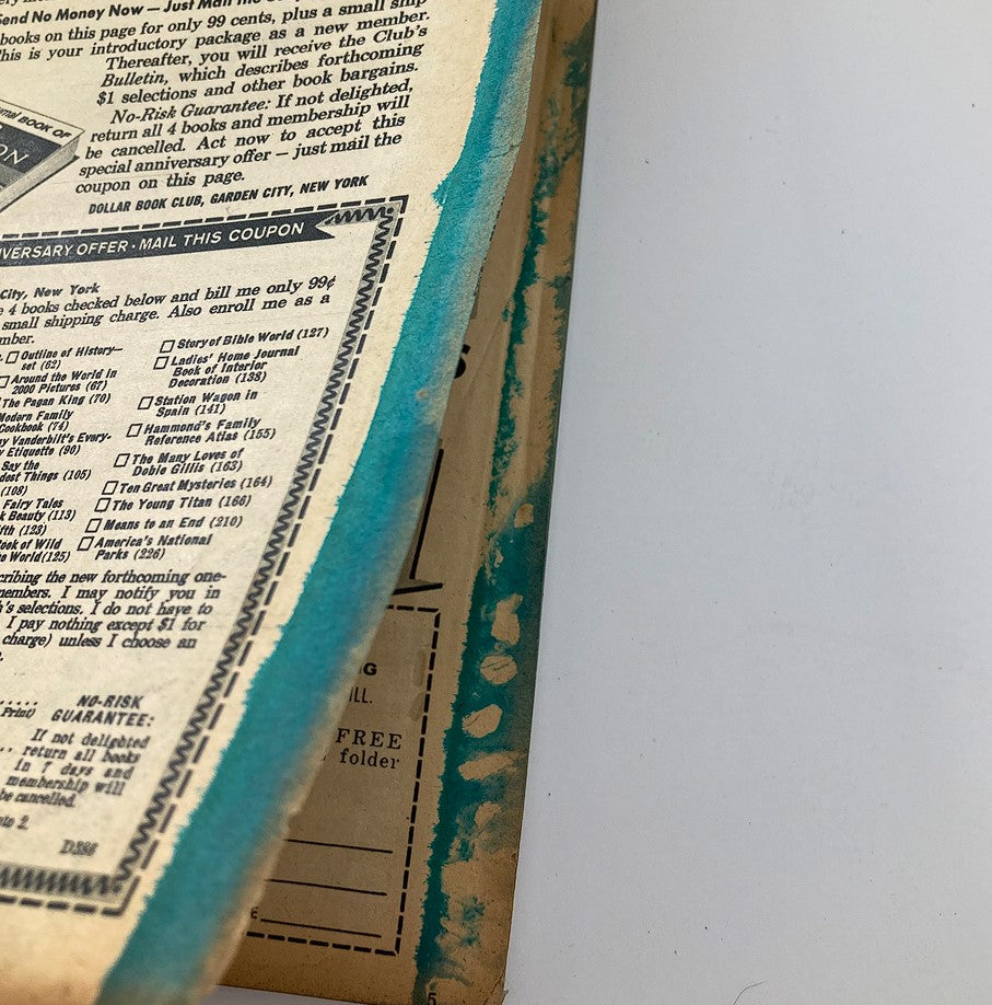 Back cover of VTG Secrets Magazine March 1960 featuring advertisements and text with blue edges and vintage design.