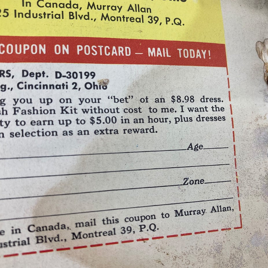 Coupon page from VTG Secrets Magazine March 1960 with text promoting a fashion kit and earning opportunities.