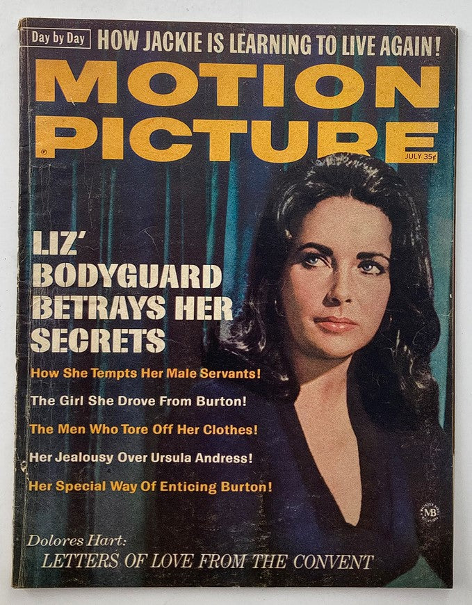 VTG Motion Picture Magazine July 1965 featuring Elizabeth Taylor on the cover, showcasing classic Hollywood glamour.