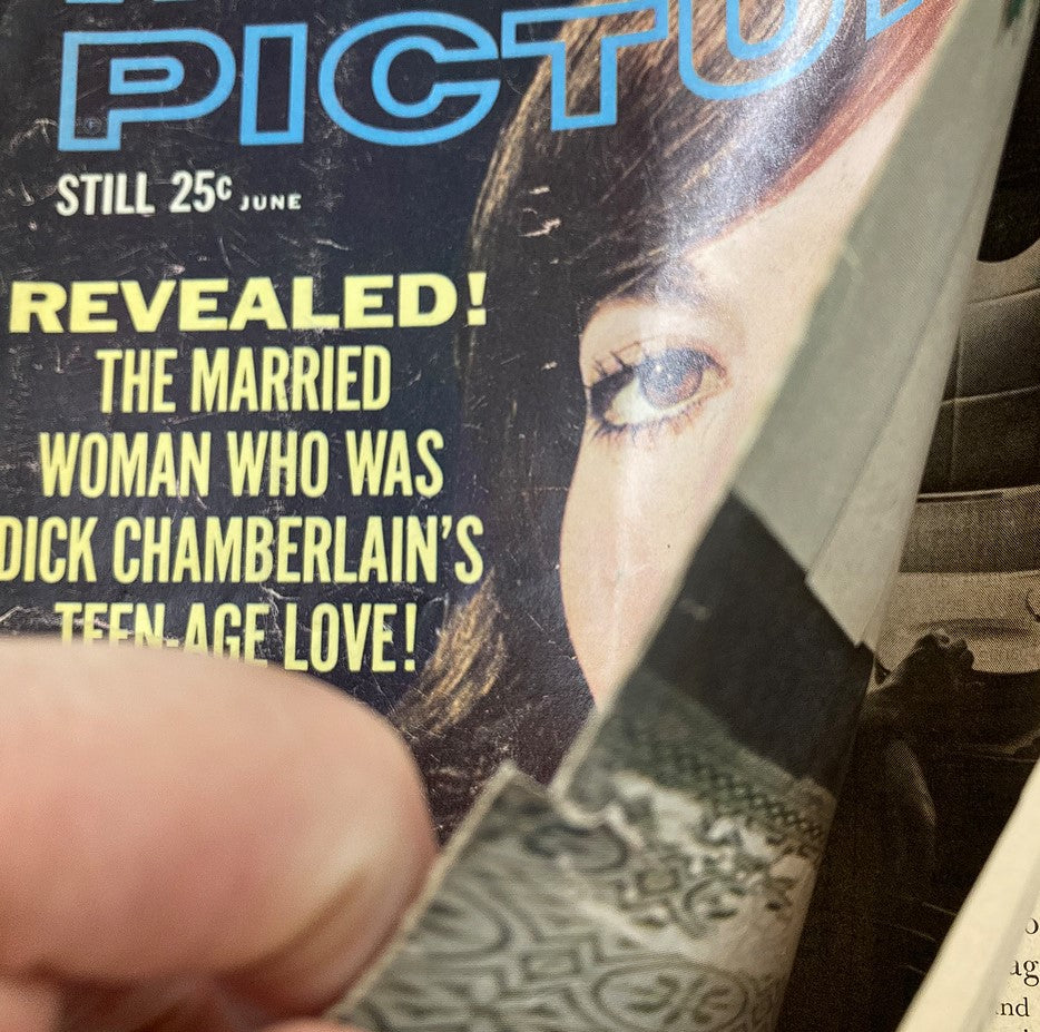 Close-up of the title and a line from VTG Motion Picture Magazine June 1963 Vol 53 #629 emphasizing a story about Dick Chamberlain's teen-age love.