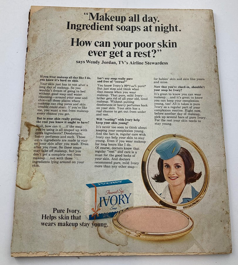 Advertisement page from VTG TV Radio Mirror Magazine September 1966 promoting Ivory soap with a smiling airline stewardess.