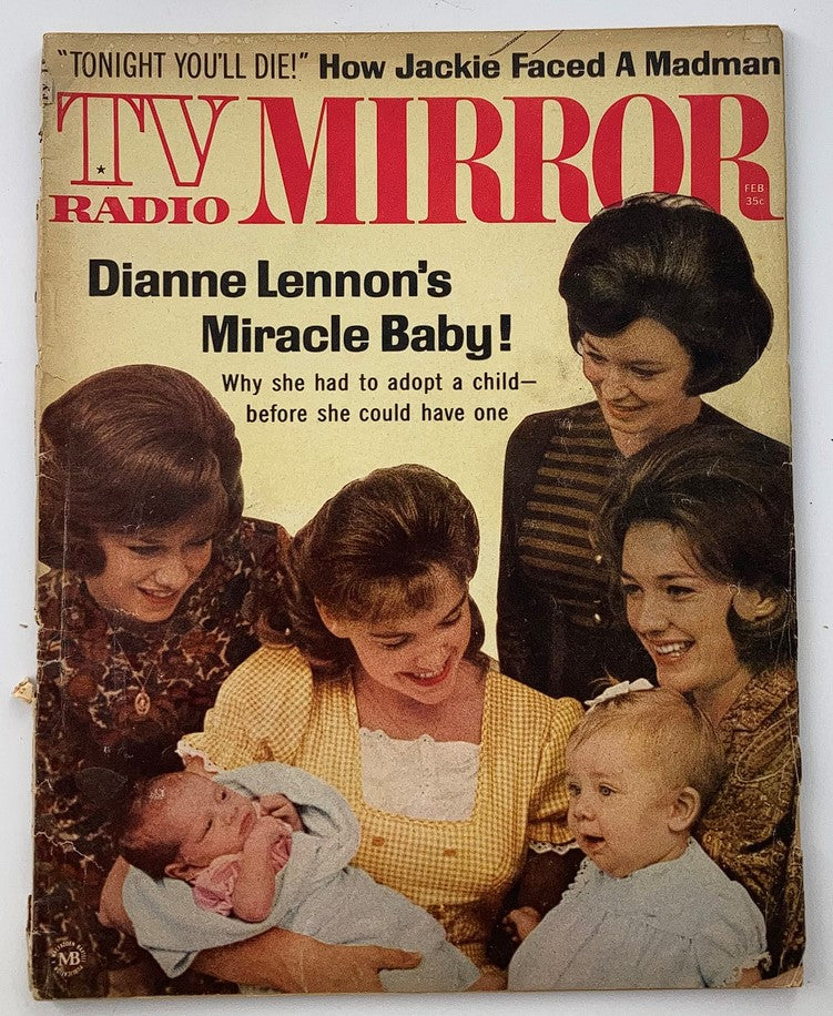 Cover of VTG TV Radio Mirror Magazine February 1965, featuring Dianne Lennon with a group of women and children, highlighting 'Dianne Lennon's Miracle Baby'. This vintage magazine captures classic 1960s entertainment culture.