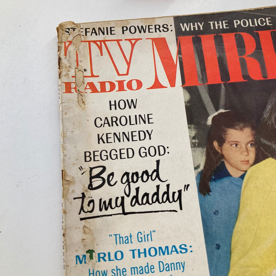Close-up of the January 1967 TV Radio Mirror Magazine cover, highlighting the headline about Caroline Kennedy and the image of Jacqueline Kennedy.