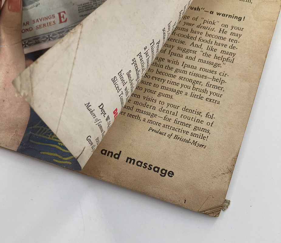 Interior page of the Vintage Woman's Day Magazine July 1944 showing text and illustrations, highlighting vintage health and beauty tips.