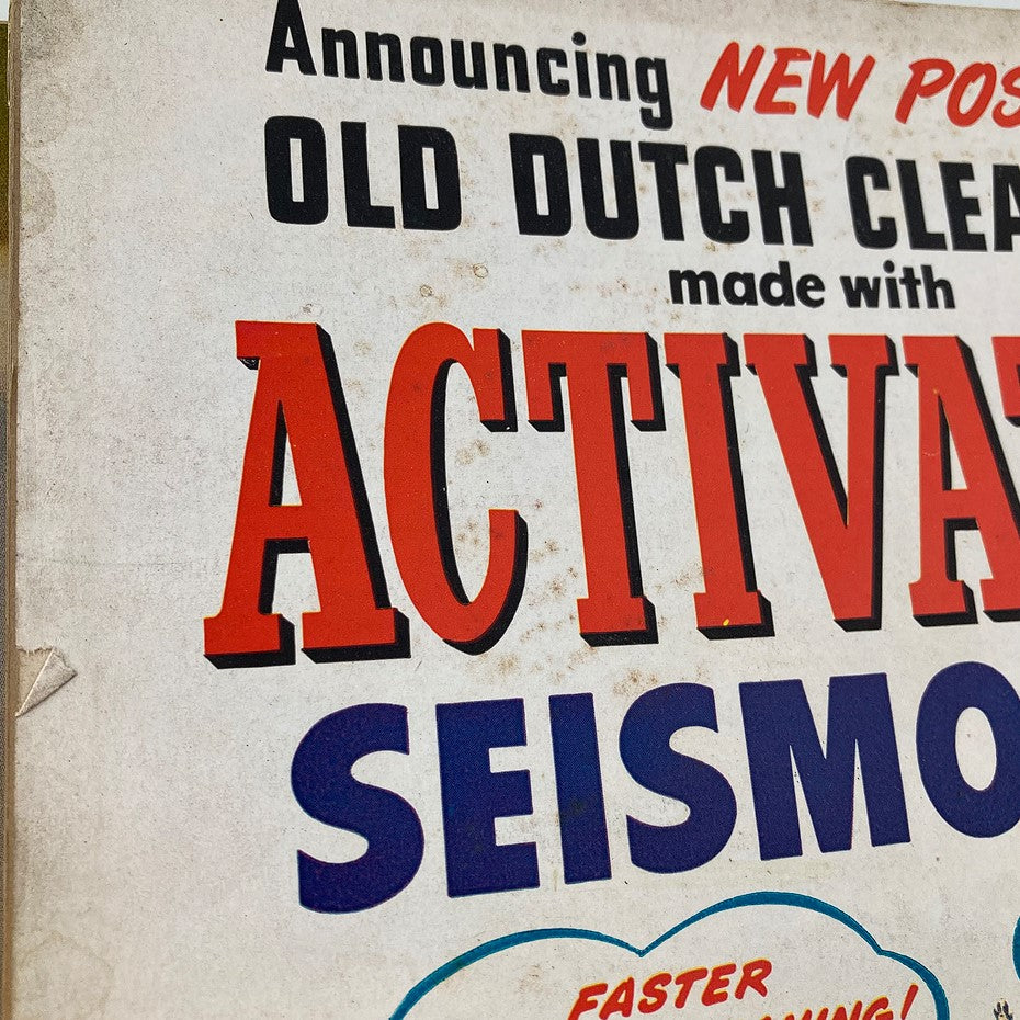 Vintage advertisement for Old Dutch Cleanser, highlighting its use of activated seismology, featured in VTG Woman's Day Magazine September 1947. A glimpse into mid-20th century marketing aesthetics.