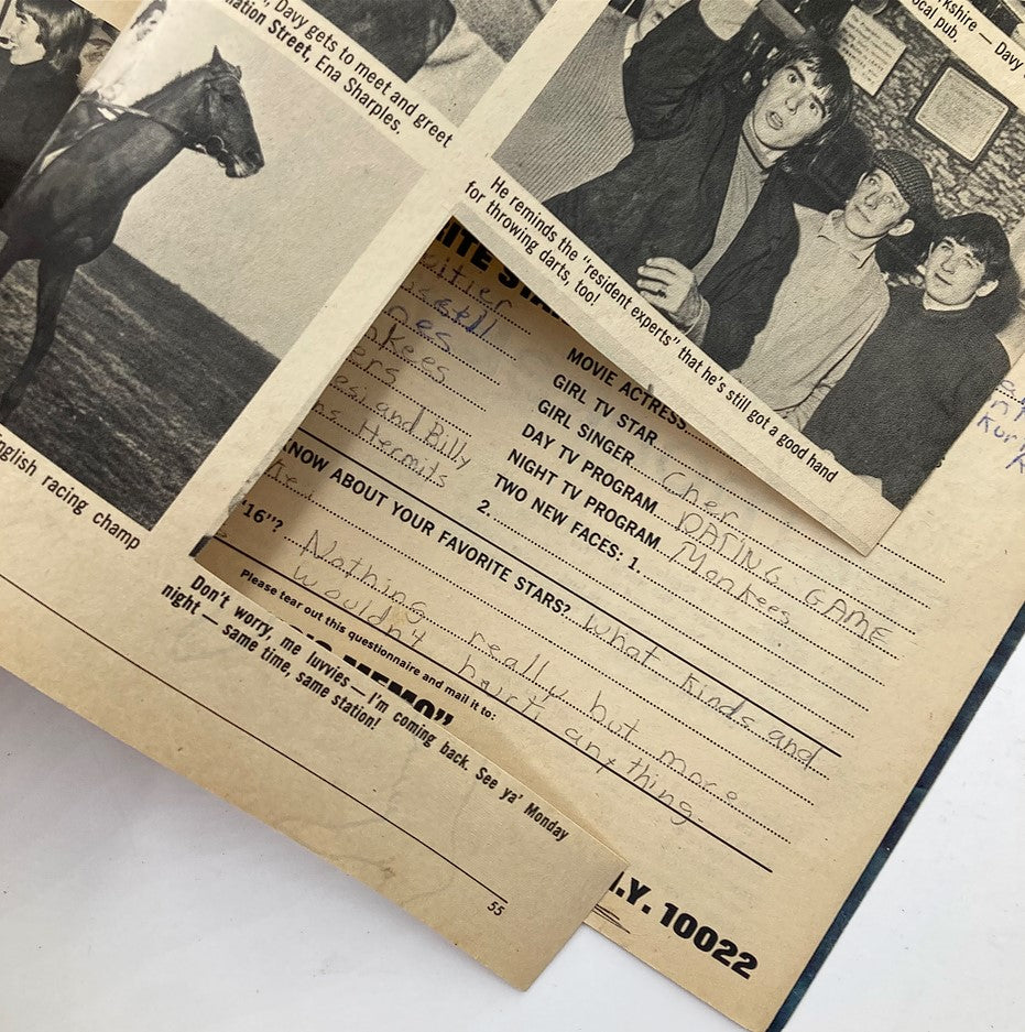 Inside page of VTG 16 Magazine June 1967 Vol 9 #1 The Monkees & Me showcasing a fan's questionnaire about favorite stars.