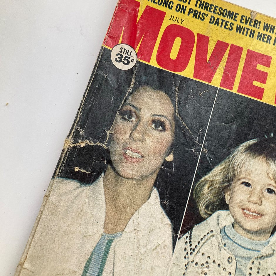 Cover of the Movie World Magazine July 1973 Vol 18 #7 featuring Sonny and Cher, showcasing vintage style and entertainment culture of the 1970s.