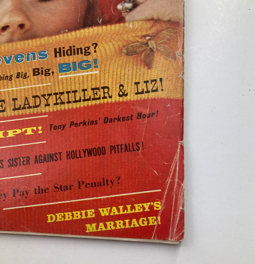 Close-up of VTG Motion Picture Magazine June 1962 cover with Connie Stevens, showcasing intriguing headlines and vintage magazine design.