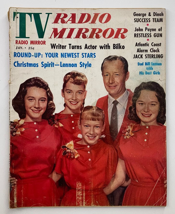 VTG TV Radio Mirror Magazine January 1959 Vol 51 #2 featuring the Lennon Sisters on the cover with a group portrait of the sisters in matching red outfits and a male figure, capturing a nostalgic moment from mid-20th century entertainment.