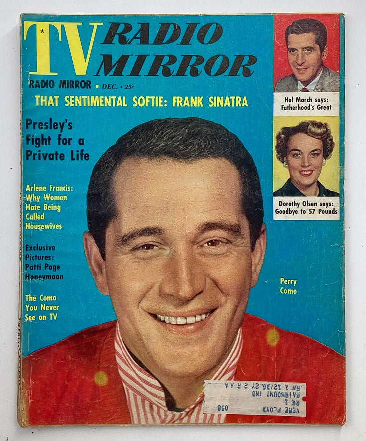 VTG TV Radio Mirror Magazine December 1957 featuring Perry Como and Frank Sinatra on the cover, showcasing vintage television entertainment.
