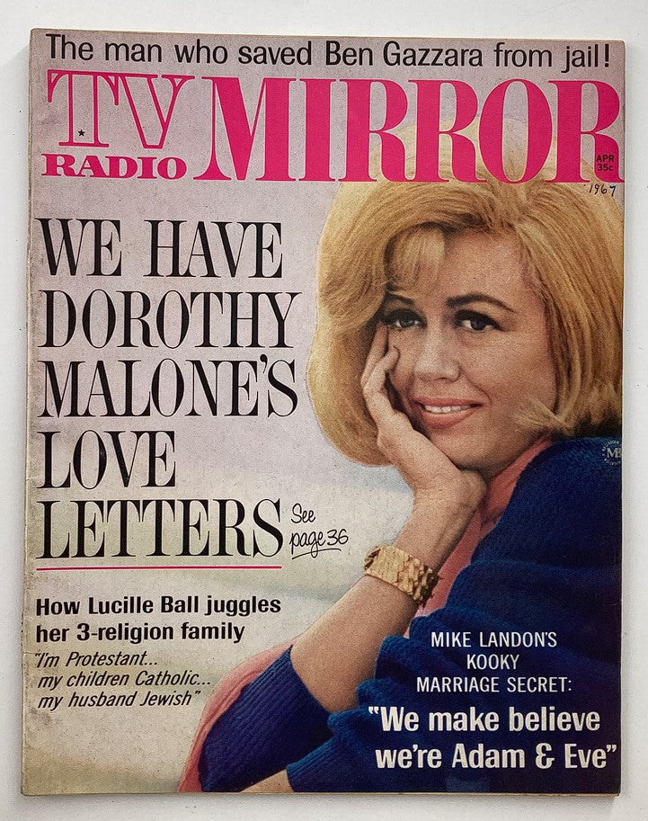 VTG TV Radio Mirror Magazine April 1967 Vol 67 #5 featuring Dorothy Malone on the cover, showcasing iconic 1960s entertainment culture.