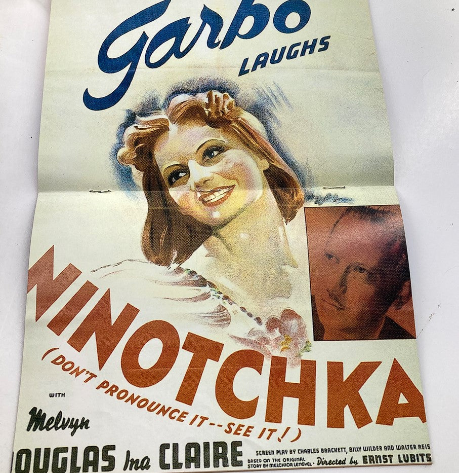 Fold-out poster included in Hollywood Studio Magazine Then & Now September 1990, featuring the classic film Ninotchka and stars Melvyn Douglas and Claire Dodd. A nostalgic piece for film aficionados.