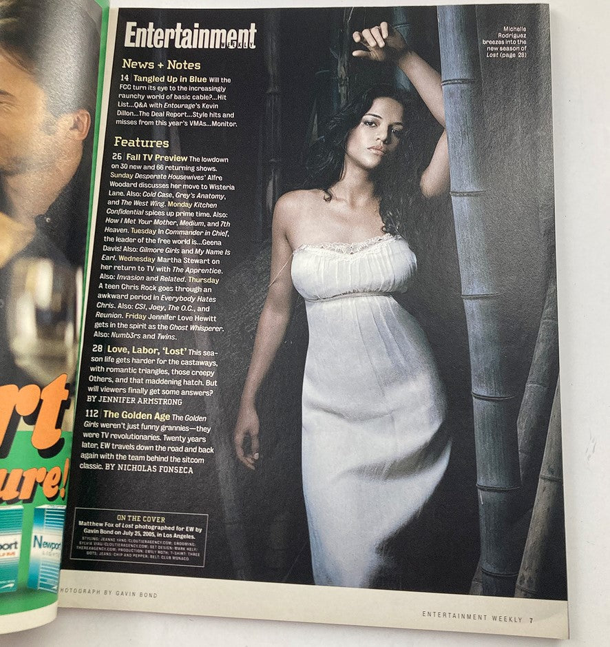 Interior page of Entertainment Weekly Magazine September 9 2005 featuring an article with a model in a white dress alongside news and notes about the entertainment industry.