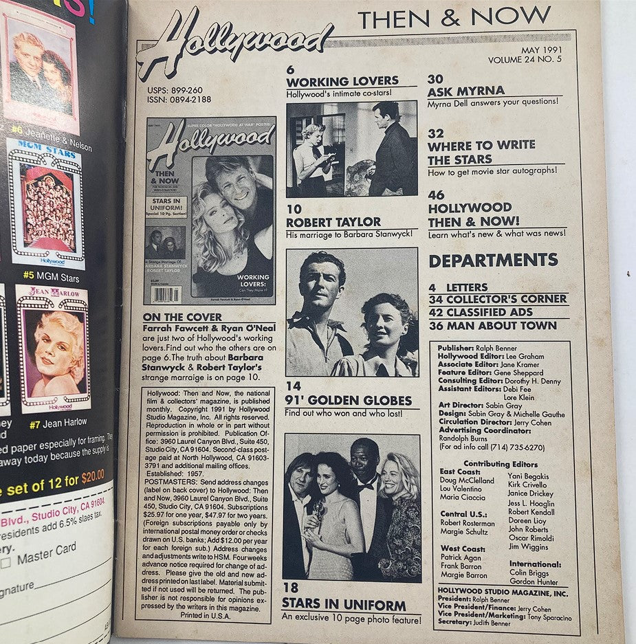 Interior page of Hollywood Studio Magazine Then & Now May 1991, displaying the content layout including articles and images related to Farah Fawcett and Hollywood stars.