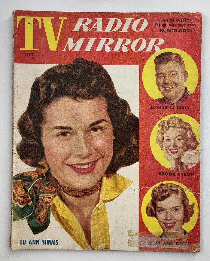 VTG TV Radio Mirror Magazine September 1954 featuring Lu Ann Simms on the cover, showcasing her portrait along with other television personalities of the era.