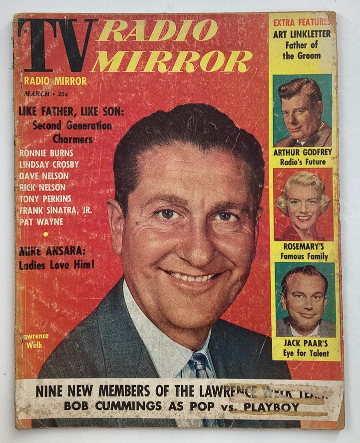 VTG TV Radio Mirror Magazine March 1958 featuring a portrait of Lawrence Welk on the cover, showcasing entertainment stars of the era.