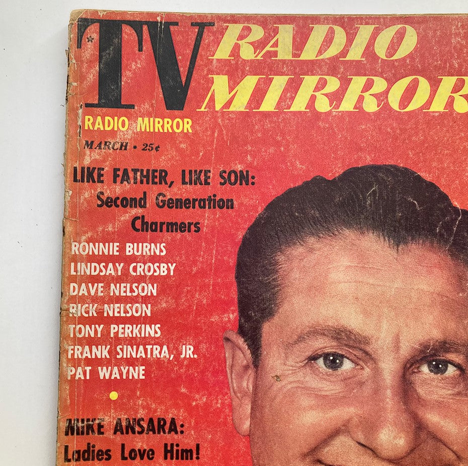 Close-up of the VTG TV Radio Mirror Magazine March 1958 cover, highlighting the portrait of Lawrence Welk and various featured personalities.