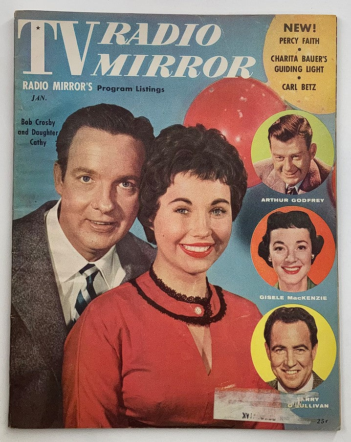 VTG TV Radio Mirror Magazine January 1956 Cover featuring Bob and Cathy Crosby, showcasing vibrant colors and program listings.