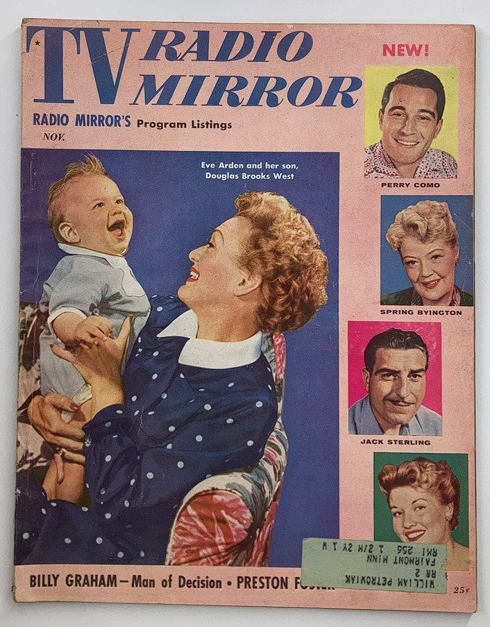 Cover of VTG TV Radio Mirror Magazine from November 1955 featuring a portrait of actress Eve Arden with her son, Douglas Brooks West, showcasing a nostalgic scene from mid-20th century media culture.