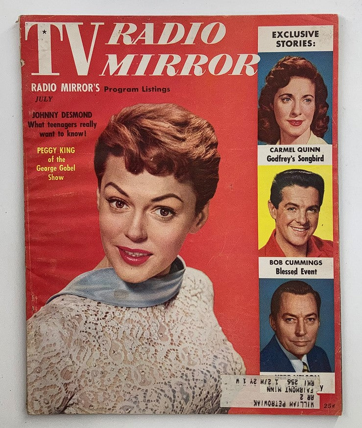 VTG TV Radio Mirror Magazine July 1955 cover featuring Peggy King, showcasing a vintage design with program listings and photographs of notable stars from that era