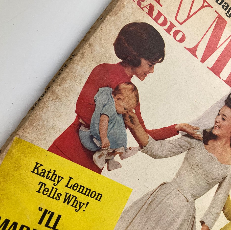 Close-up of VTG TV Radio Mirror Magazine June 1965 cover showing Kathy Lennon and a child, highlighting the magazine's vintage design.