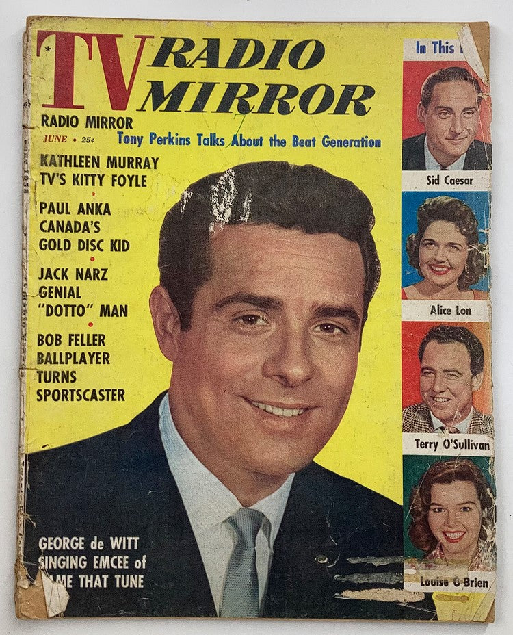 June 1958 TV Radio Mirror Magazine cover featuring George de Witt, showcasing classic television nostalgia with vibrant colors and vintage design.