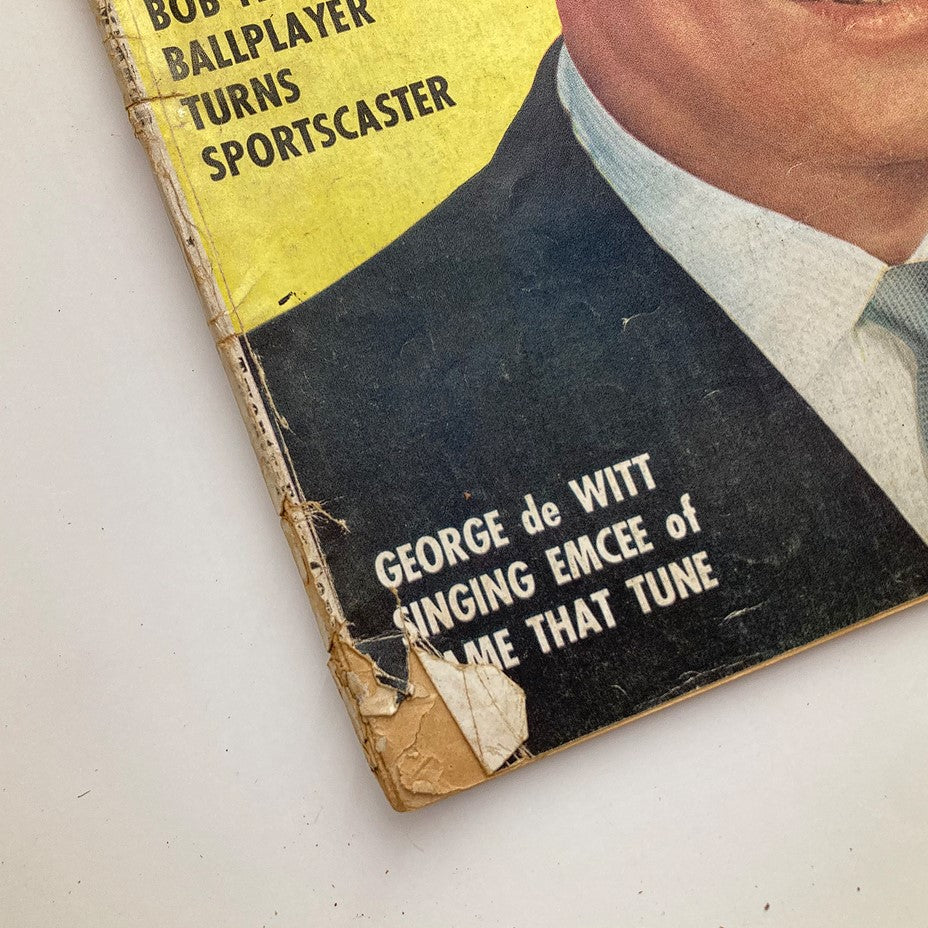 Close-up view of the June 1958 TV Radio Mirror Magazine cover, highlighting George de Witt and vintage details, emphasizing its collectible condition.