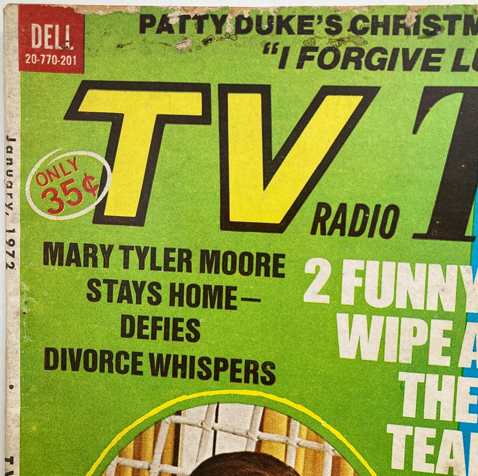 Close-up of the VTG TV Radio Talk Magazine January 1972 cover highlighting Mary Tyler Moore's feature story on staying home and defying divorce whispers.