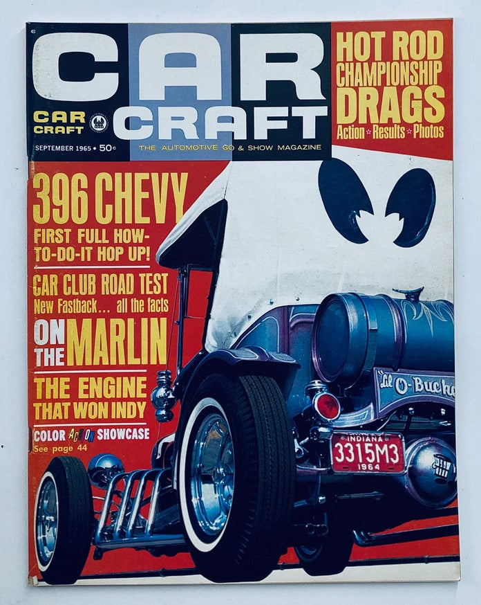 Cover of VTG Car Craft Magazine September 1965 Vol 13 #5, featuring articles on the 396 Chevy and the AMC Marlin, captures the essence of 1960s automotive culture.
