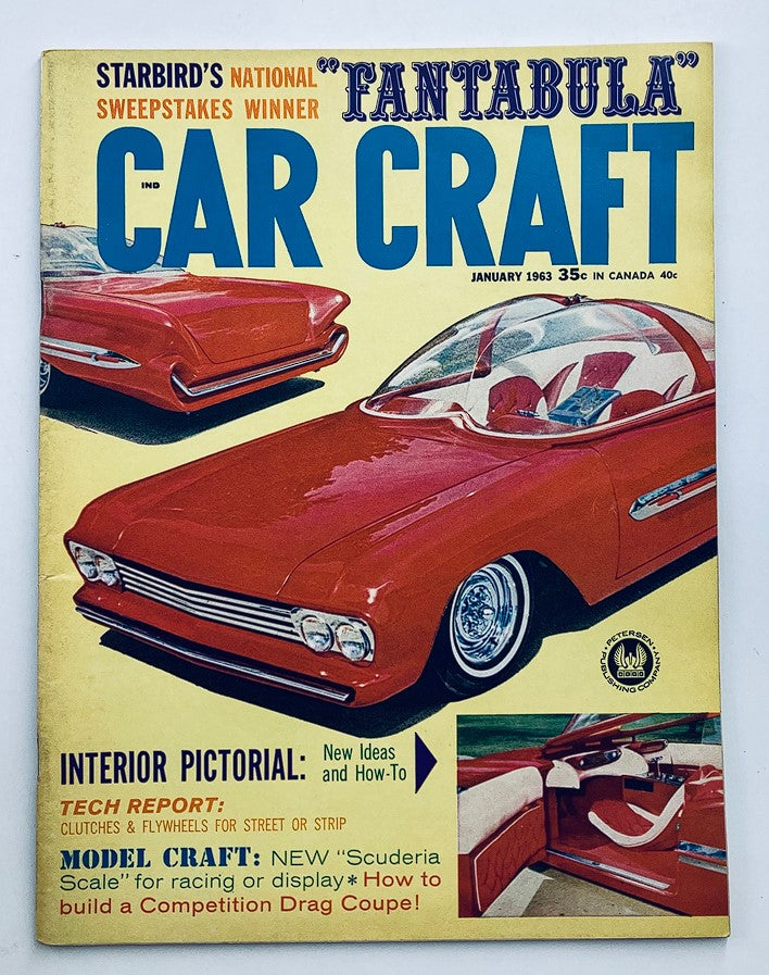 Cover of VTG Car Craft Magazine January 1963 showcasing the 'Fantabula' design, featuring a classic red car and bold magazine title, perfect for car enthusiasts and collectors.