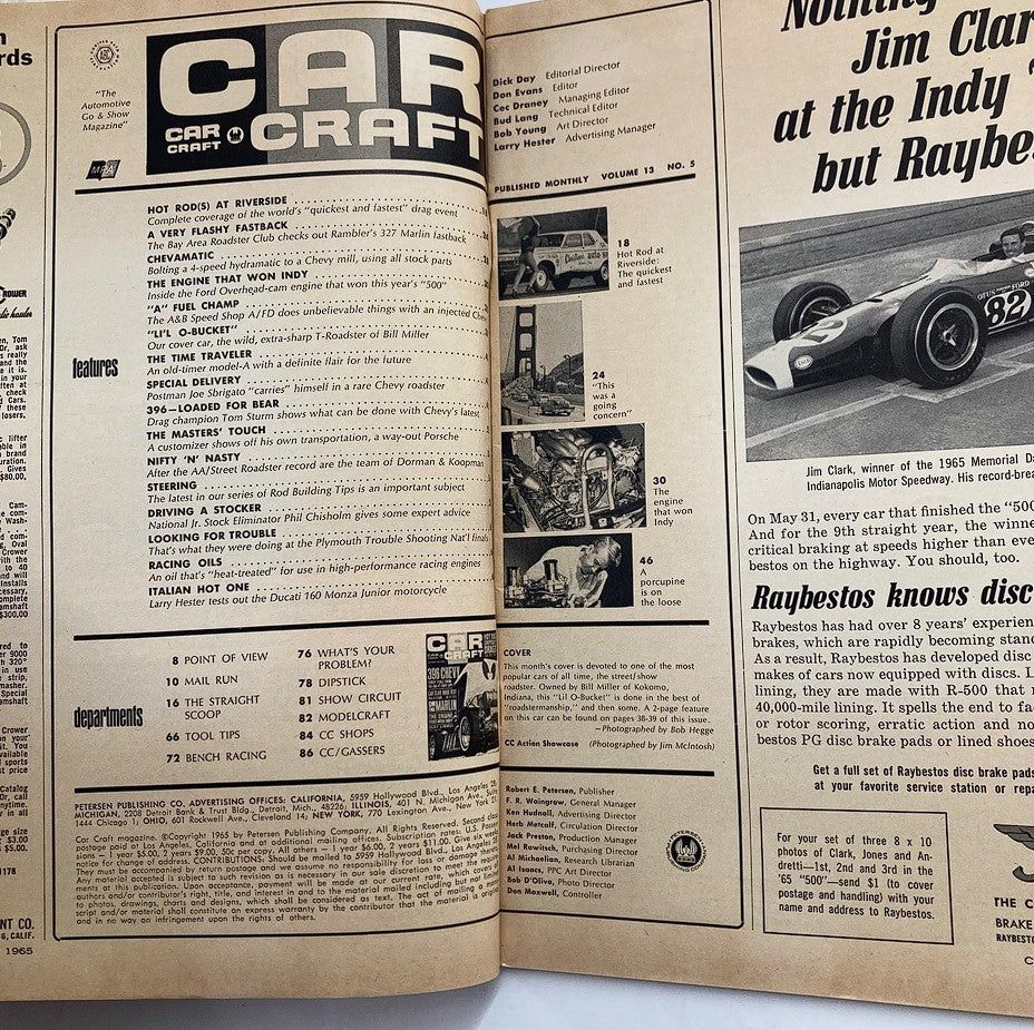 Interior page from VTG Car Craft Magazine September 1965 Vol 13 #5, showcasing the editorial section, articles, and content layout relevant to automobile enthusiasts.