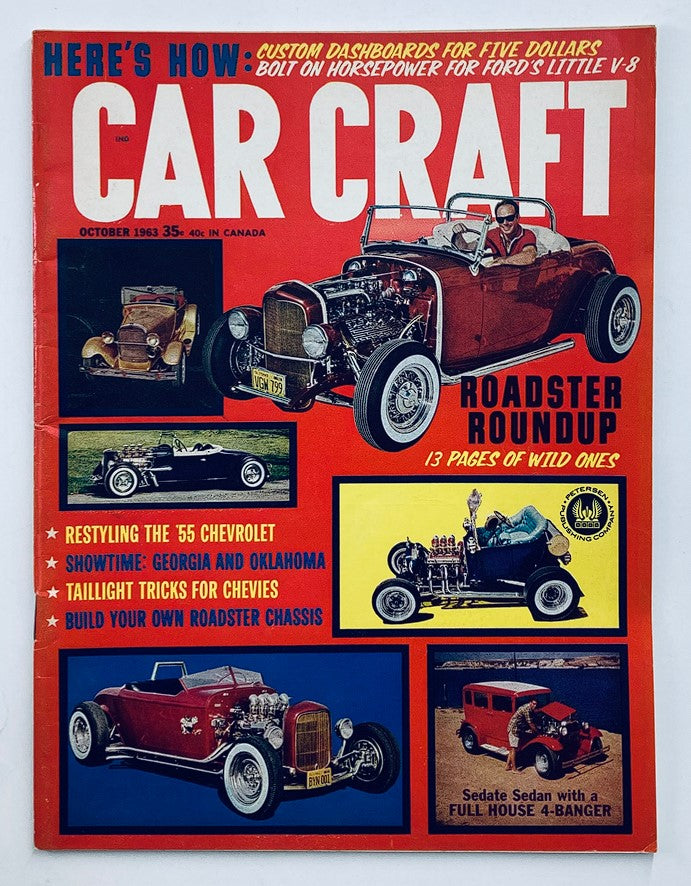 Cover of VTG Car Craft Magazine October 1963 Vol 11 #4 featuring Restyling '55 Chevrolet with vibrant colors and classic car images.