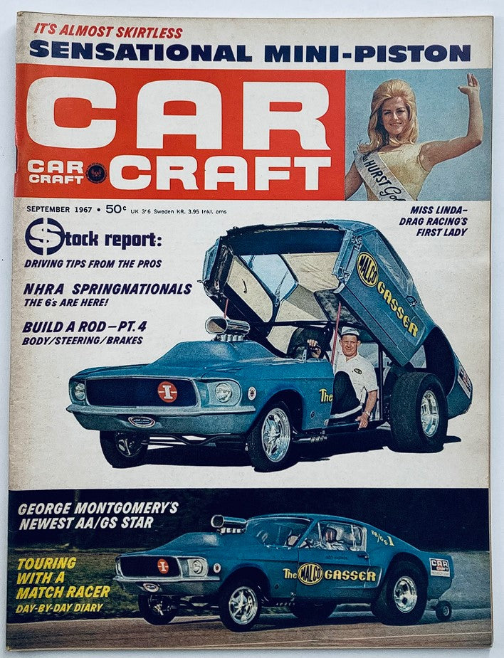 Cover of VTG Car Craft Magazine September 1967 Vol 15 #9 featuring George's AA/GS Star, with highlights on drag racing and automotive trends of the era, showcasing a stunning blue muscle car and a model.