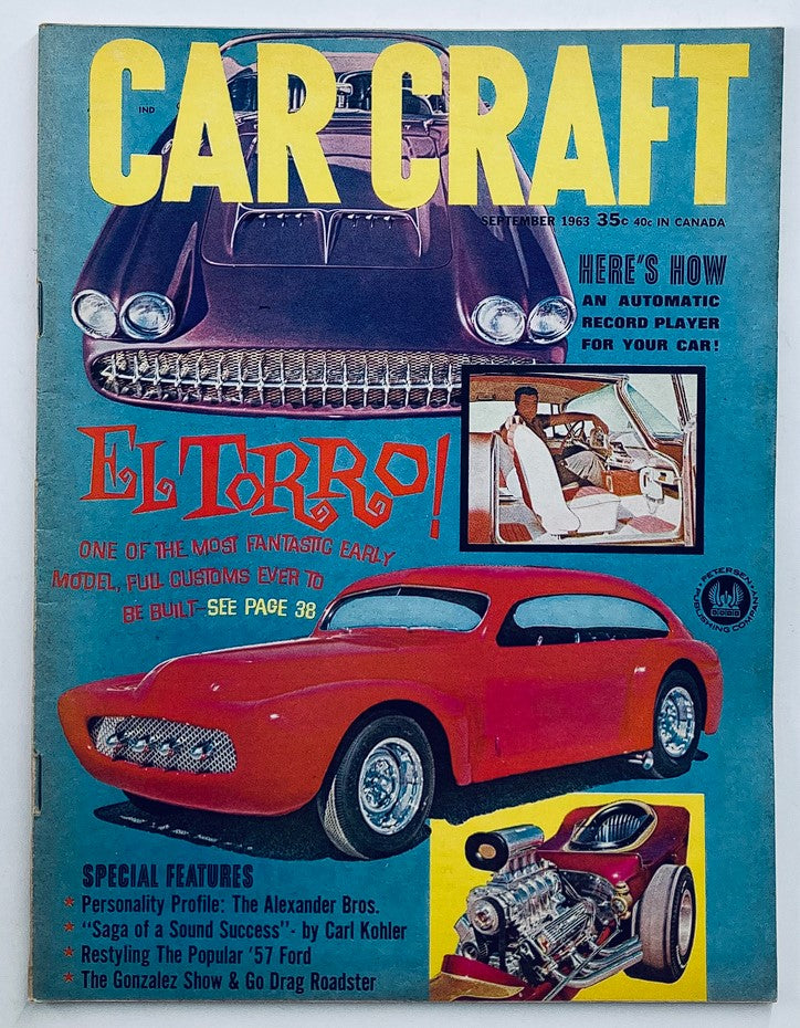 Cover of VTG Car Craft Magazine September 1963 Vol 11 #4 featuring custom cars including El Torro, showcasing vibrant colors and intricate designs.