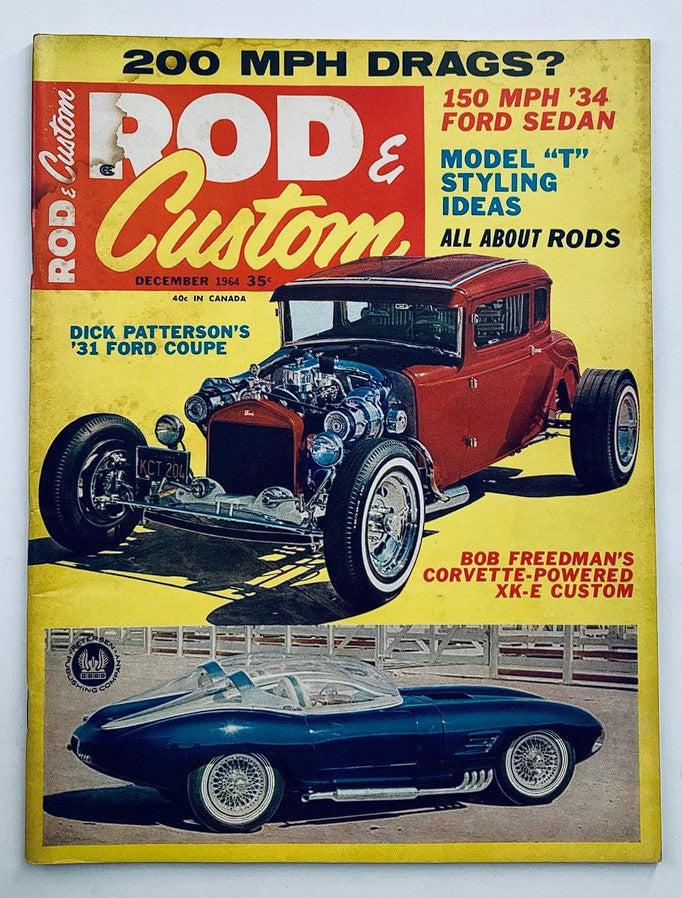 VTG Rod & Custom Magazine December 1964 featuring Dick Patterson's Ford Coupe on the cover, showcasing classic automotive design and culture.