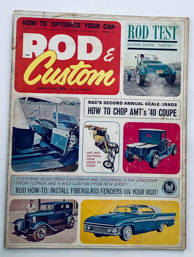 Cover of VTG Rod & Custom Magazine August 1963 Vol 11 #4 featuring a colorful design with images of vintage cars, articles on AMT's '40 Coupe, and automotive culture from the golden age of hot rodding.