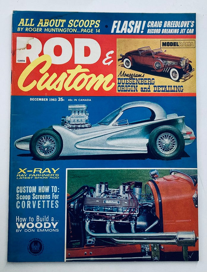 VTG Rod & Custom Magazine December 1963 cover featuring custom cars and automotive details, including the Scoop Screen Corvette.