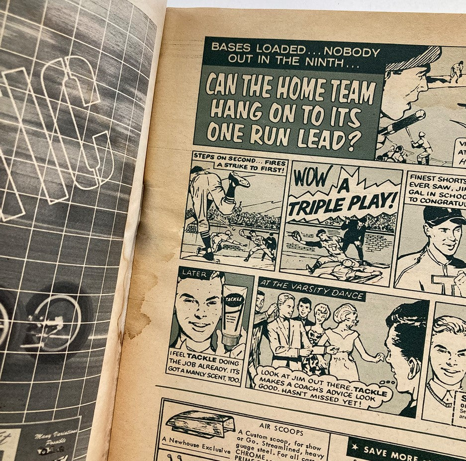 Interior page of VTG Rod & Custom Magazine May 1964 Vol 11 #12 showcasing vintage comic-style illustrations related to sports.