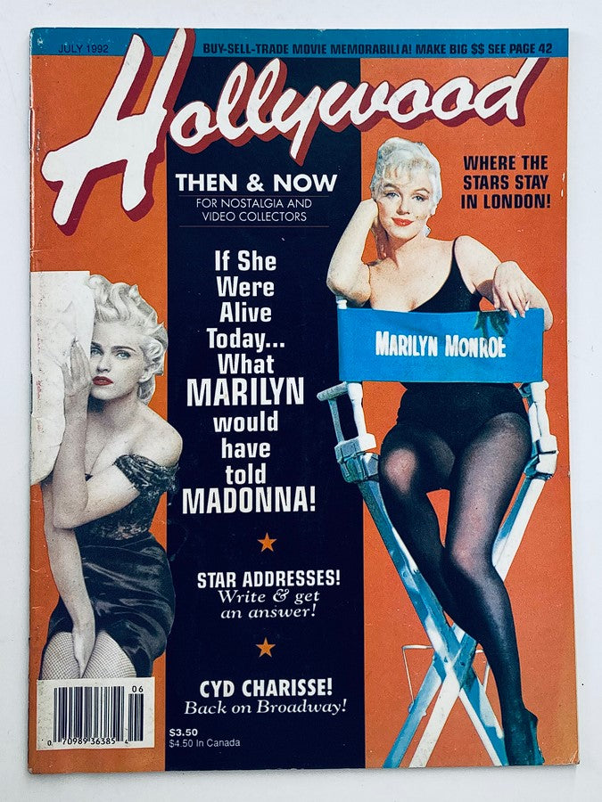 Hollywood Then & Now Magazine June 1992 featuring Marilyn Monroe and Madonna on the cover, showcasing iconic pop culture figures in a vintage design.
