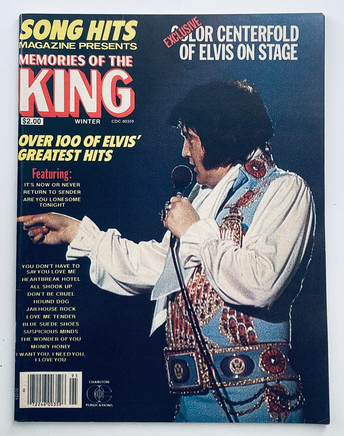 Cover of VTG Song Hits Magazine Winter 1979 No. 102 featuring Elvis Presley with the headline 'Memories of the King' and showcasing a live performance of Elvis.
