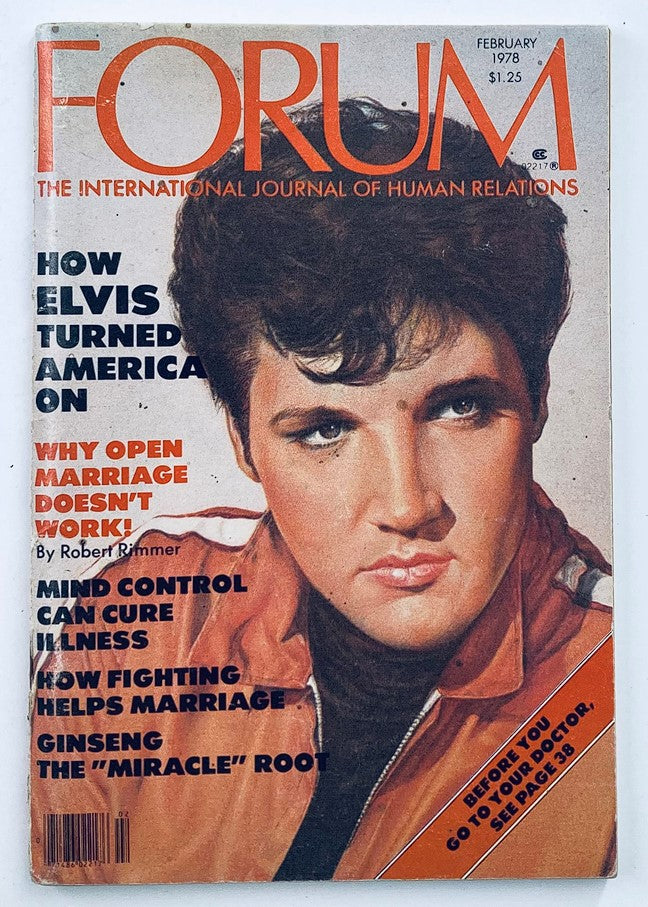 VTG Forum Magazine February 1978 Vol 7 #5 cover featuring Elvis Presley. The cover highlights articles on Elvis and societal topics, making it a collectible piece.