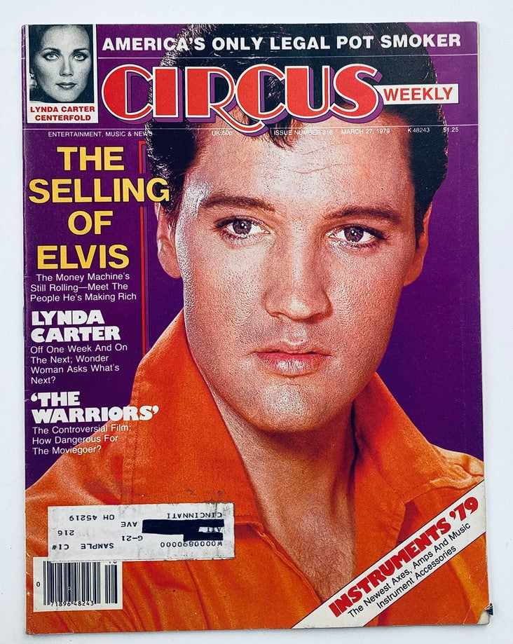 Cover of VTG Circus Weekly Magazine from March 27, 1979 featuring Elvis Presley and Lynda Carter, showcasing the vibrant entertainment culture of the late 1970s.