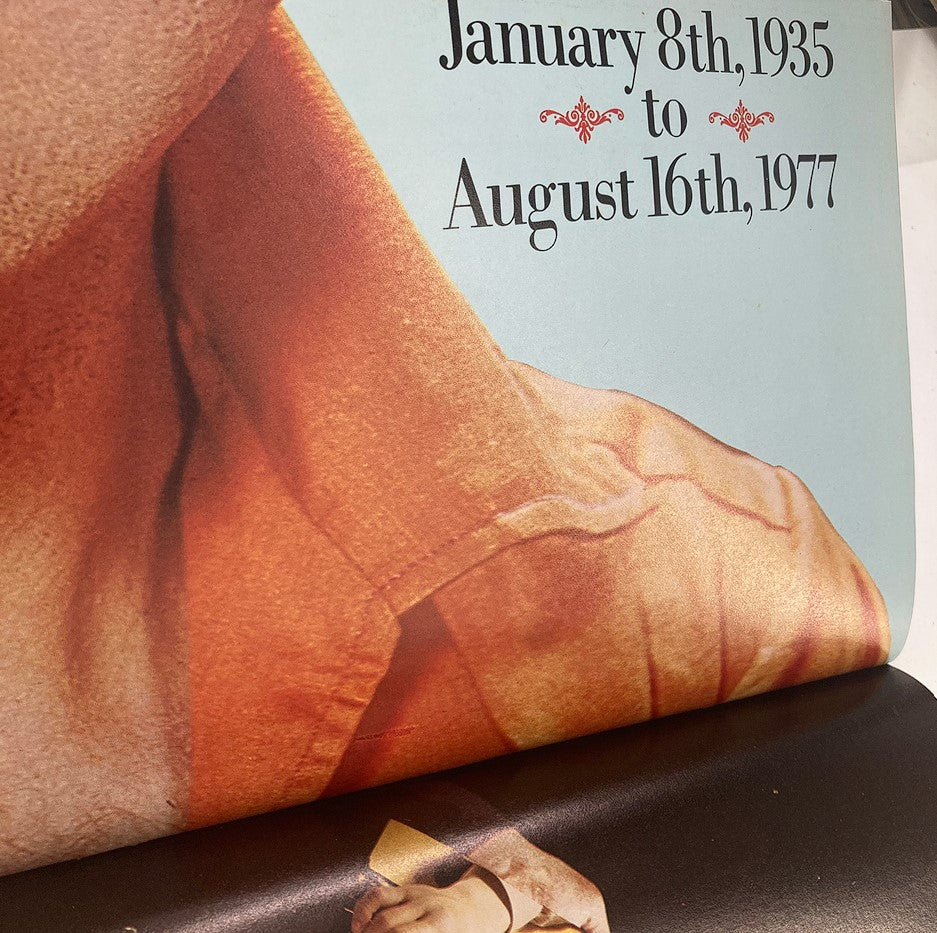 Image from VTG Platinum Presents No. 8 1980 commemorating Elvis Presley, highlighting his birth and death dates: January 8th, 1935 to August 16th, 1977.