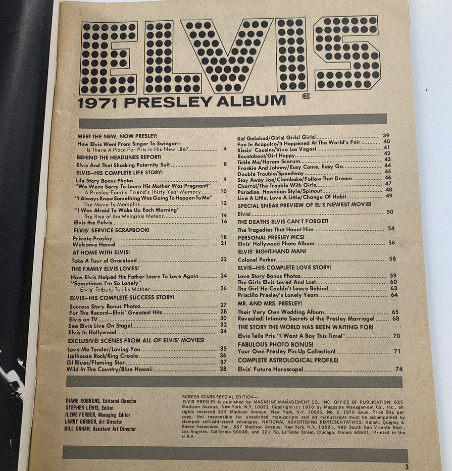 Vintage Screen Stars Magazine 1971 Elvis Presley Album No Label