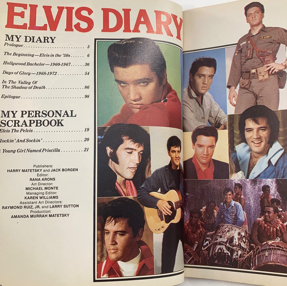 VTG Platinum Magazine 1979 #6 showcases 'Elvis Presley Diary' featuring a collage of iconic Elvis Presley images, highlighting significant moments in his life.