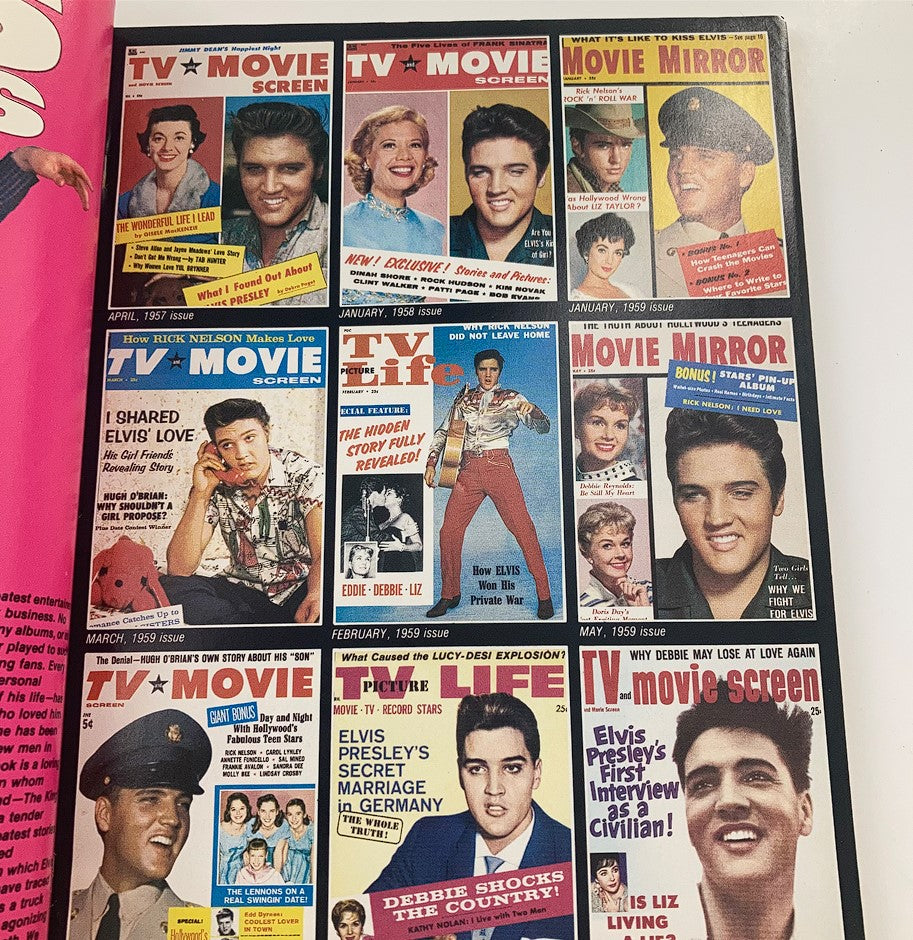 Inside page of VTG 1979 The Elvis Presley Years magazine showcasing various vintage magazine covers featuring Elvis Presley, highlighting moments and stories from his life and career.