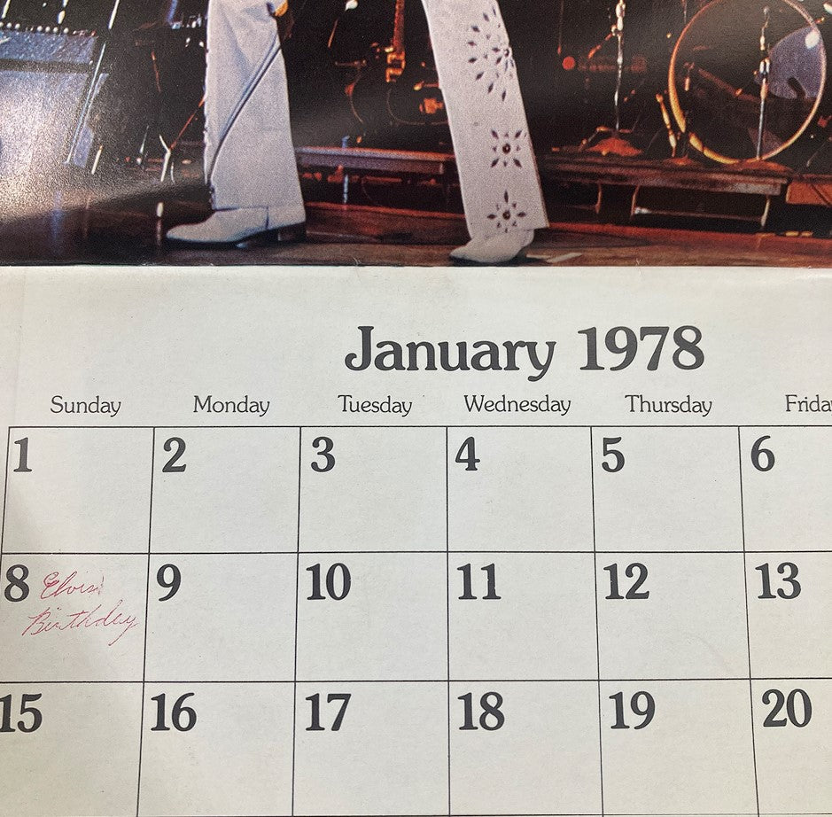 January 1978 page from the VTG 1978 Elvis Presley Color Calendar, highlighting Elvis's birthday.