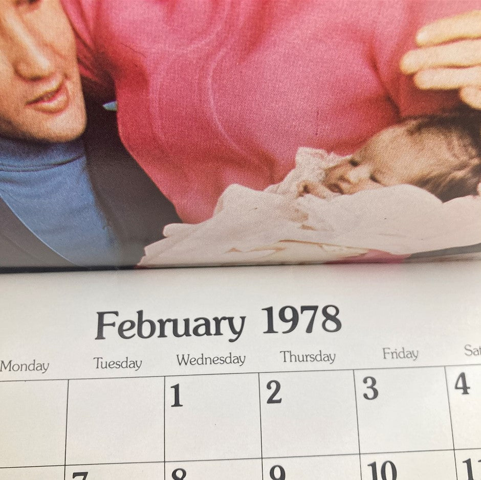 VTG 1978 Elvis Presley Color Calendar January-December with a detailed view of February 1978 page featuring a symbolic image.